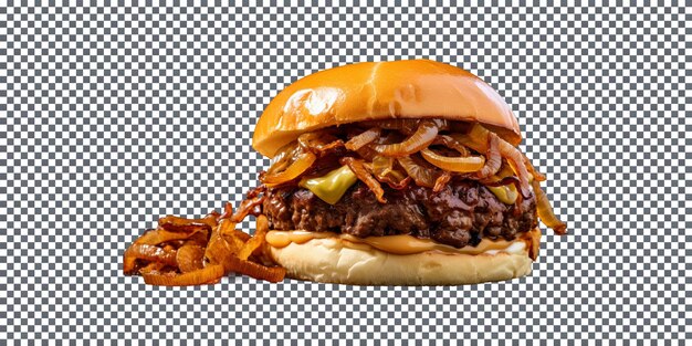 Yummy and delicious caramelized onion burger isolated on transparent background