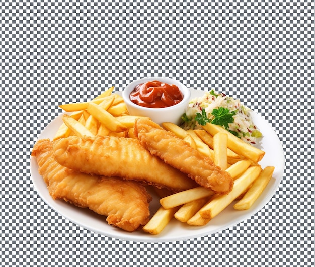 PSD yummy and delicious fish and chips fried isolated on transparent background