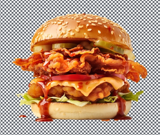 PSD yummy and delicious fried chicken burger isolated on transparent background