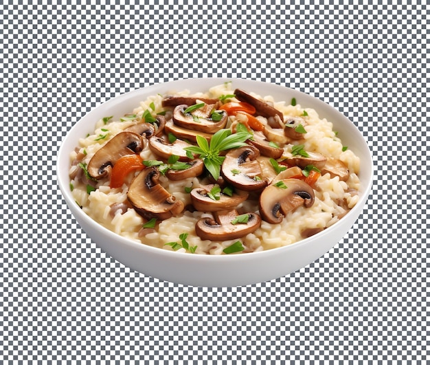 PSD risotto di funghi squisito e delizioso piatto di riso italiano cremoso isolato su sfondo bianco