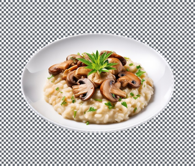 PSD risotto di funghi squisito e delizioso piatto di riso italiano cremoso isolato su sfondo bianco