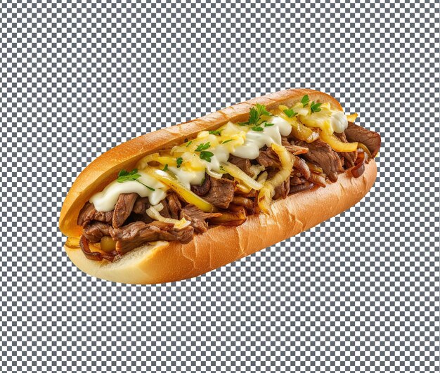 PSD yummy and delicious philly cheesesteak sandwich isolated on transparent background