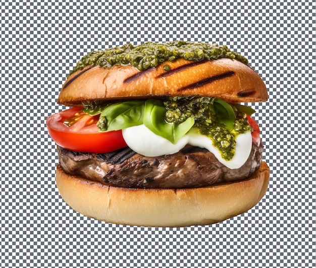 PSD yummy and delicious portobello caprese burger isolated on transparent background