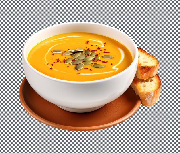 Una gustosa e deliziosa zuppa di zucca isolata su uno sfondo trasparente