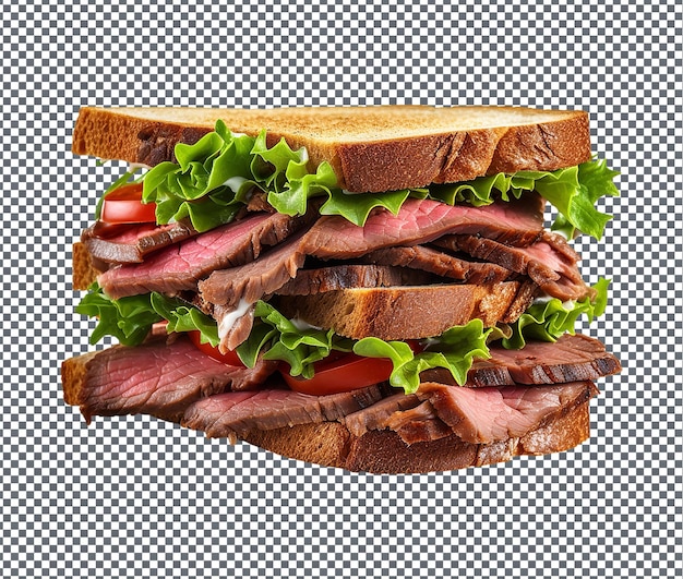 Un delizioso panino di roast beef isolato su uno sfondo trasparente