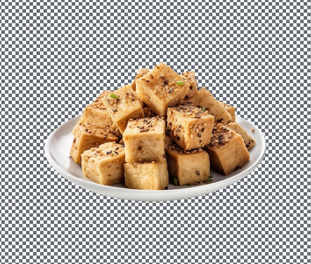 Вкусный и вкусный тофу с солью и перцем, изолированный на прозрачном фоне
