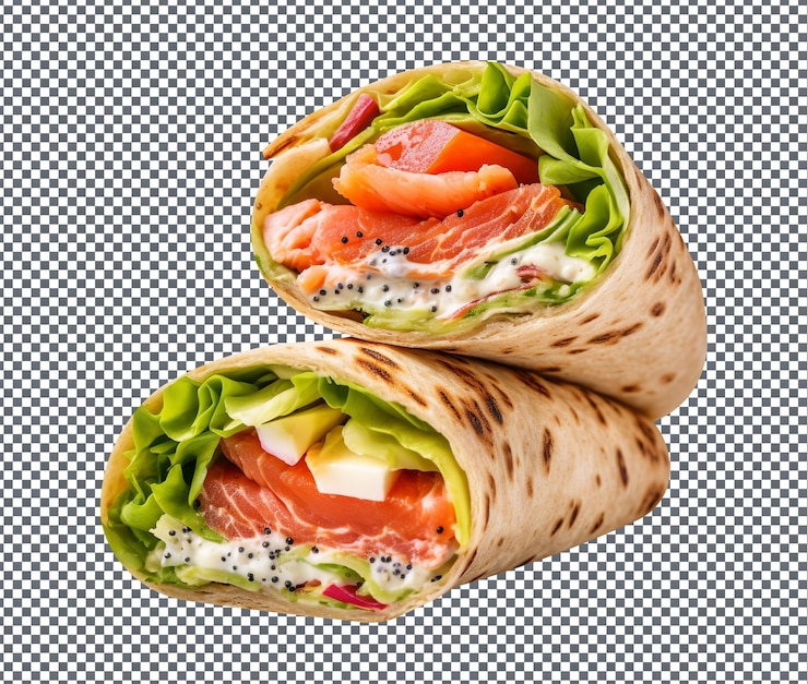 PSD yummy and delicious smoked salmon bagel wrap burger isolated on transparent background