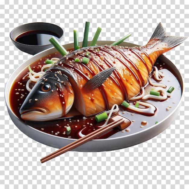 PSD yummy fish with soy sauce transparent background