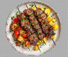 PSD yummy grilled meat skewers isolated on transparent background