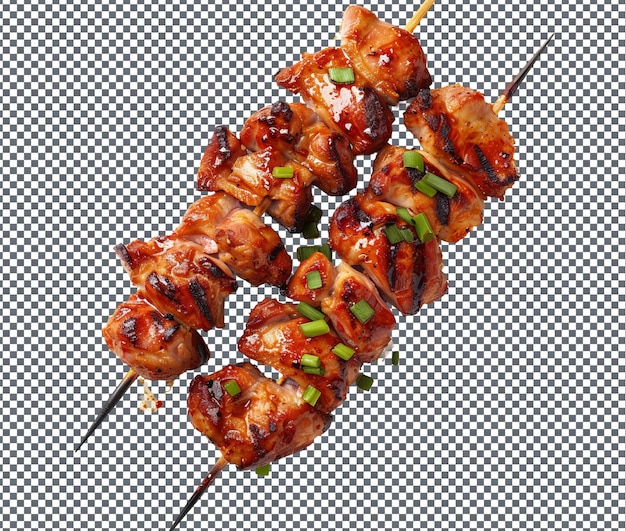 Yummy grilled pork skewers isolated on transparent background