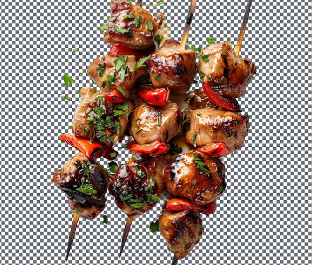 Yummy guinea fowl skewers isolated on transparent background