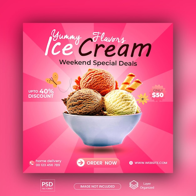 Yummy ice cream flavors discount offers instagram promotion social media template