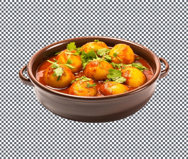 Yummy kashmiri dum aloo baby potatoes cooked isolated on white background