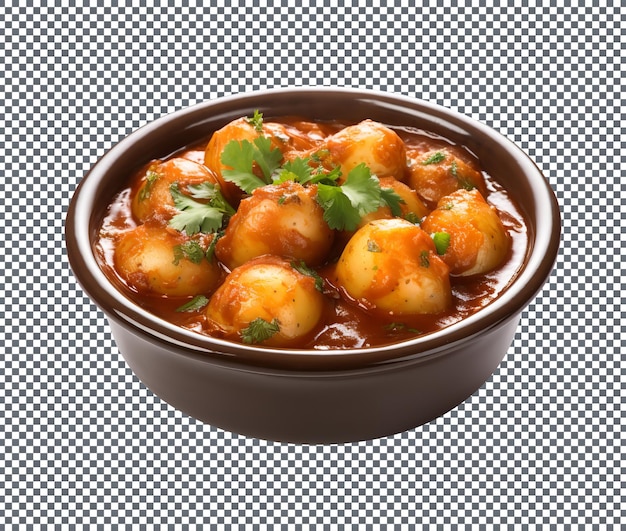 Yummy kashmiri dum aloo baby potatoes cooked isolated on white background