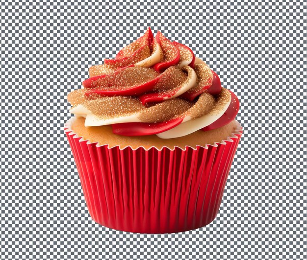 PSD yummy red and gold glitter cupcake isolated on transparent background