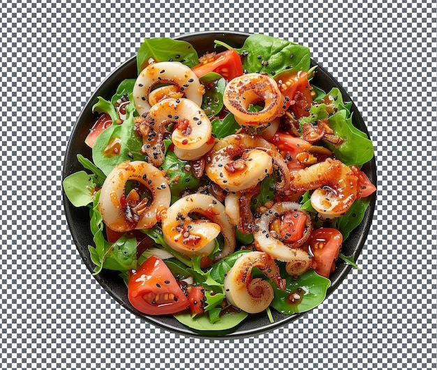 PSD yummy seared squid salad isolated on transparent background