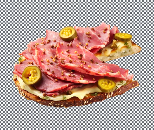 Yummy slices of pastrami pickles isolated on white background