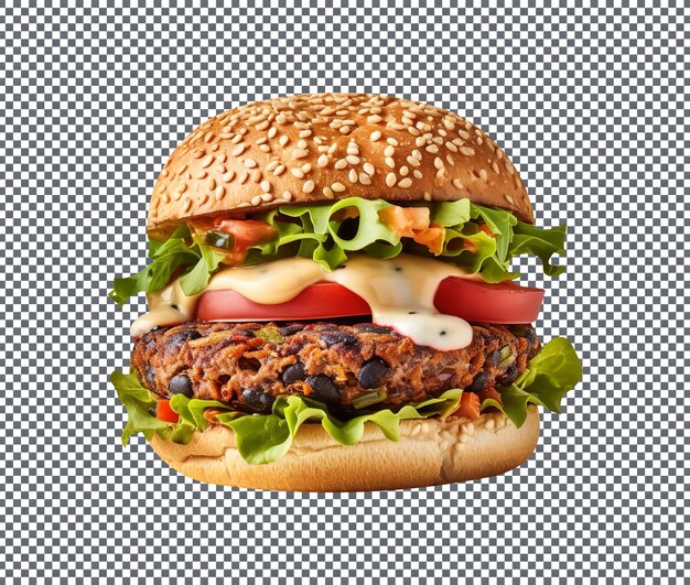 PSD yummy and spicy black bean e quinoa burger isolati su sfondo bianco