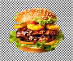 PSD yummy and spicy teriyaki duck burger isolated on white background