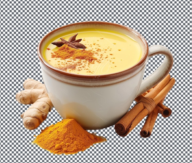 PSD latte dorato di curcuma gustoso isolato su uno sfondo trasparente