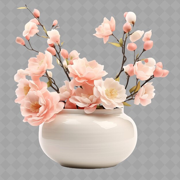 PSD z2 flowers in a stoneware pot on twigs with color pastel object isolated green tree for home decor