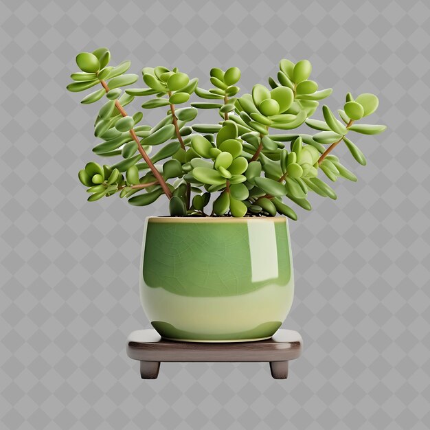 PSD z2 jade plant in a stoneware pot with abstract design on a meta isolated green tree for home decor