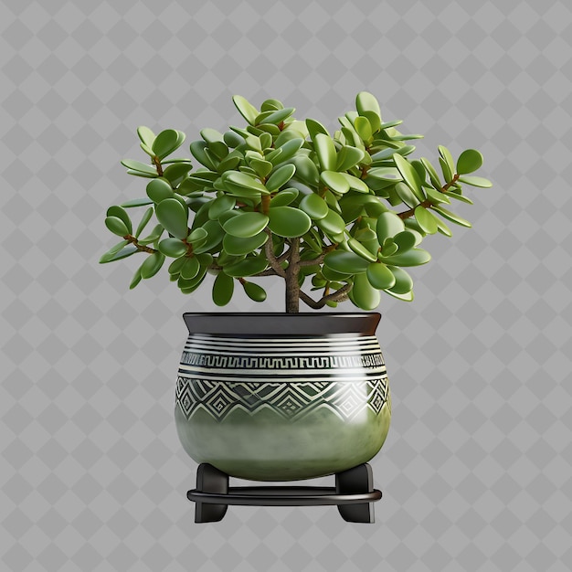 PSD z2 jade plant in een stenen pot met abstract ontwerp op een meta geïsoleerde groene boom voor huisdecoratie