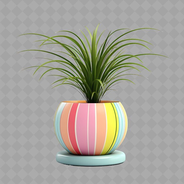 PSD z2 ponytail palm in keramiek country stripe design pot sitting o geïsoleerde groene boom voor huisdecoratie
