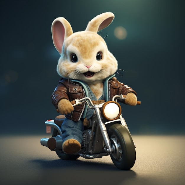 PSD zabawkowy królik w kurtce jeżdżący na mini silniku generatora sztucznej inteligencji