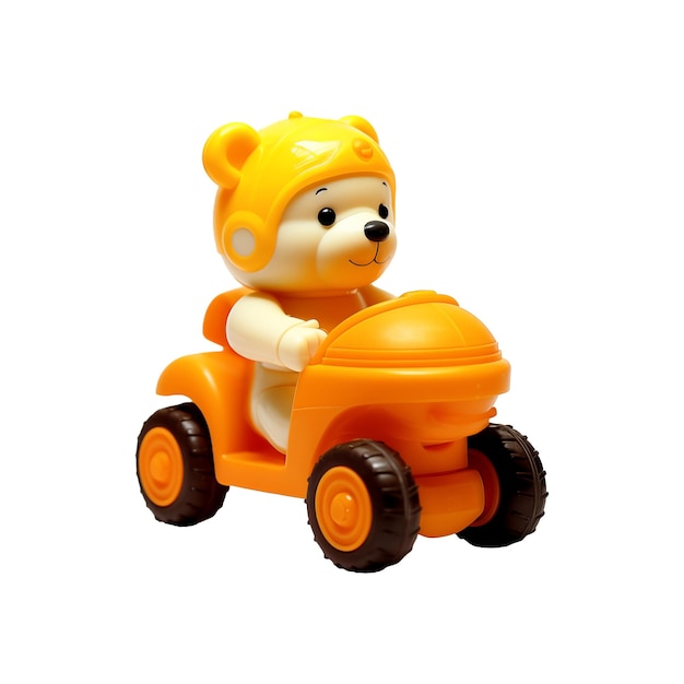 PSD zabawkowy niedźwiedź na zabawkowym samochodzie izolowany na przezroczystym tle