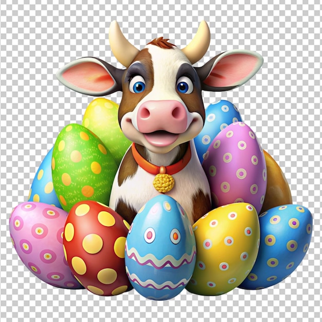 PSD zabawna krowa w jajkach wielkanocnych clipart sublimaton