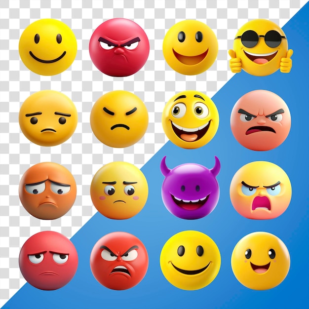 Zabawne emotikony graficzne png wycięte zestaw