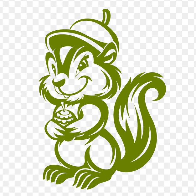PSD zabawne logo maskotki zwierzęcej wiewiórki z czapką z żołądkiem i buszową koszulką psd vector tattoo ink art