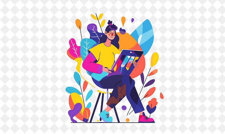 PSD zabawny graficzny projektant z postaciami projektowanie i tworzenie png ludzie w codziennej ilustracji pracy