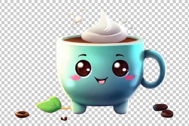 PSD zabawny kubek gorącej kawy i herbaty w stylu kawaii
