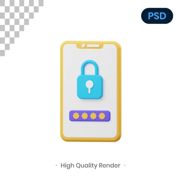 Zablokuj telefon Ilustracja renderowania 3D Premium Psd