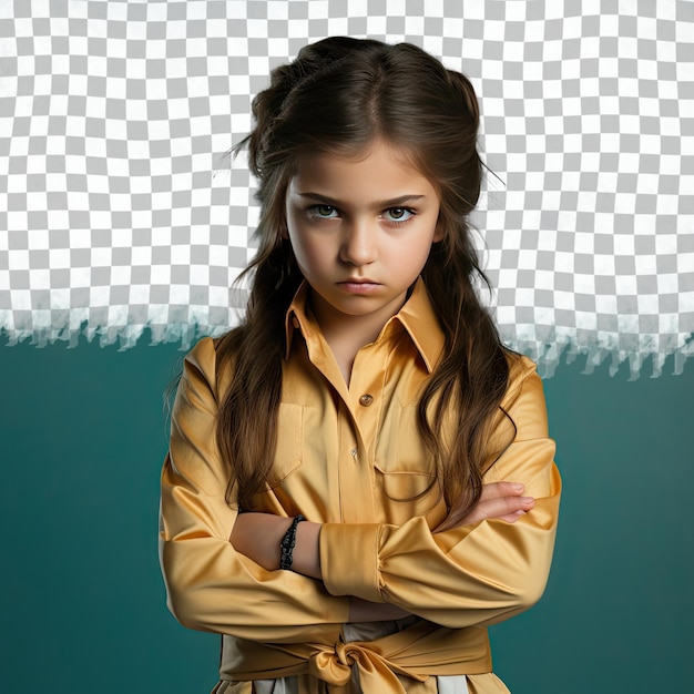 PSD zachodnioazjatycka dziewczynka gniewna kartografka z długimi włosami