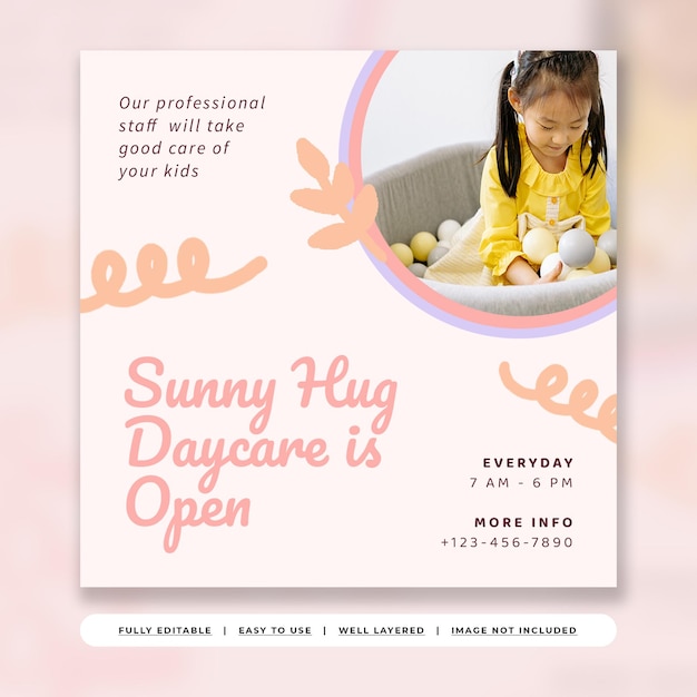 Zachte pastel schattige kinderdagverblijf promotie Instagram-sjabloon