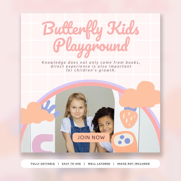 Zachte pastel schattige kinderdagverblijf promotie Instagram-sjabloon