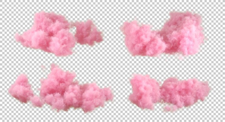 Zachte roze wolken cumulusvormen op doorzichtige achtergronden 3D-weergave
