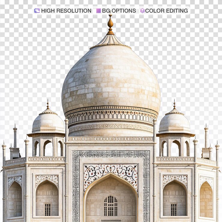 PSD zadziwiające zbliżenie wieży taj mahal na białym tle