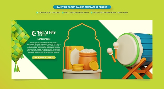 Zakat eid al fitr banner sjabloon 3d render