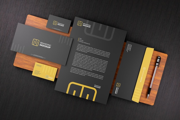 Zakelijk briefpapier mockup met donker thema