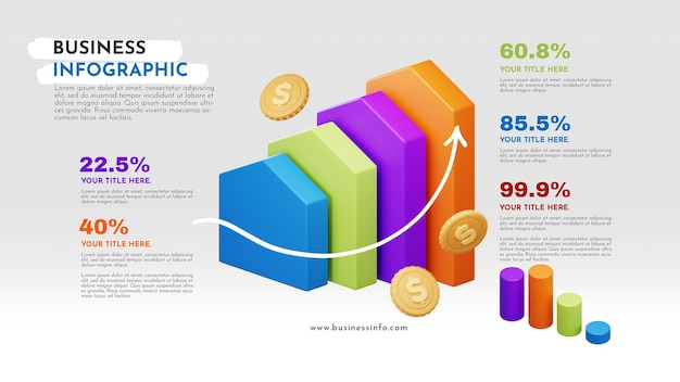 PSD zakelijke infographic sjabloon met 3d-elementen