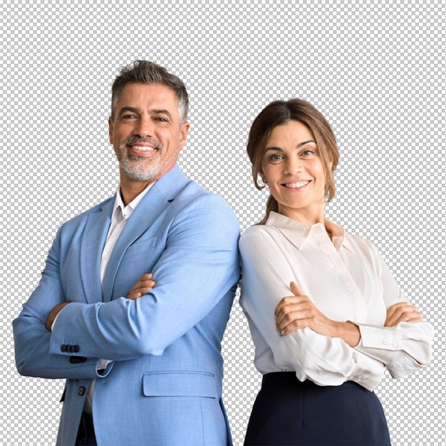 Zakelijke partners die glimlachen en samen staan.