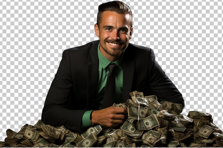 PSD zakenman die een verspreiding van contant geld toont hoogwaardige realistische afbeelding