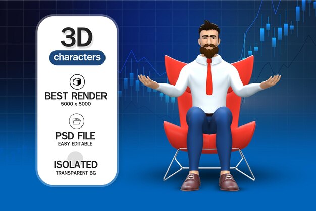 PSD zakenman zittend in de stoel 3d-rendering