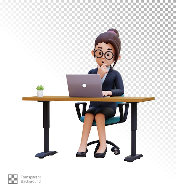 Zakenvrouw denkt terwijl ze op de laptop werkt op kantoor
