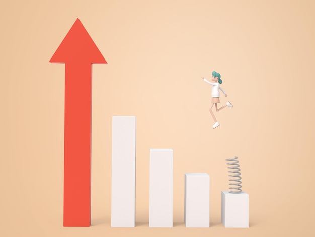 Zakenvrouw springen op staafdiagram geïsoleerde background