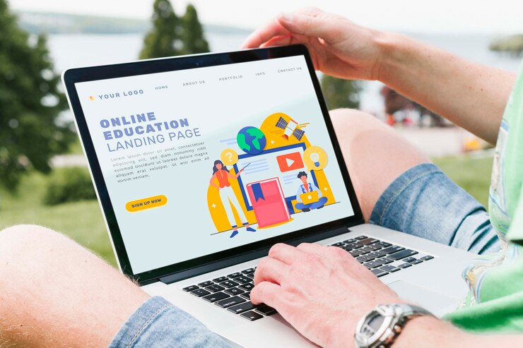 PSD zakończenie uczeń robi edukaci online na zewnątrz